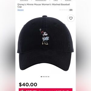 Black Minnie Disney Baseball Hat Adjustable NWT